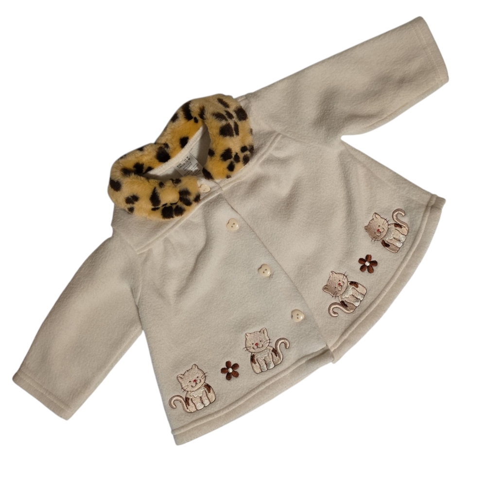 Vintage Cat Embroidered Baby Jacket with Leopard Print Collar